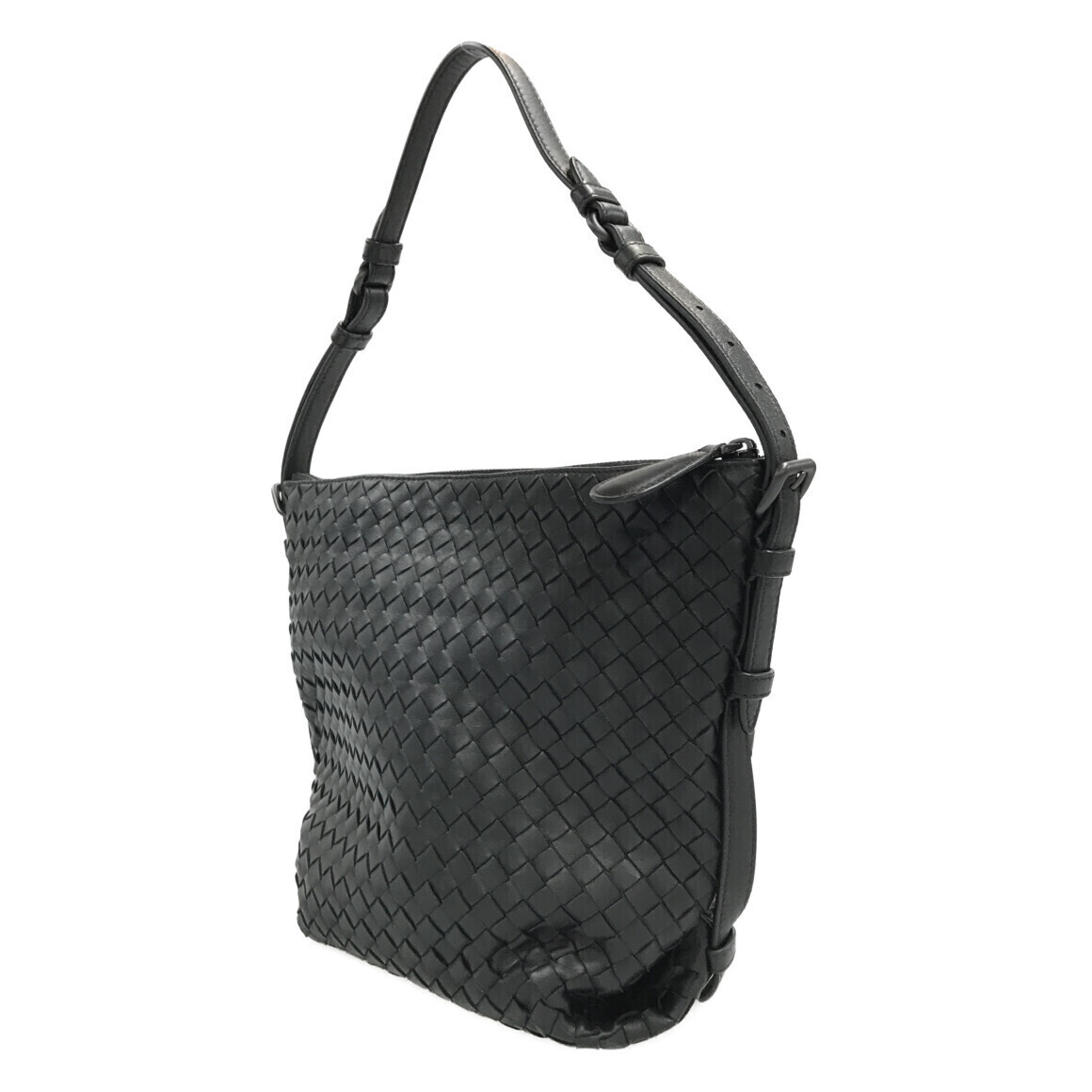 Bottega Veneta Black Leather Shoulder Bag Intrecciato Woven